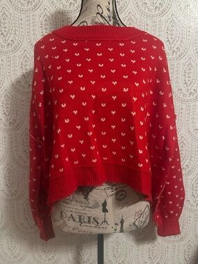 Amazon Red Cropped Crewneck Sweater with Cream Dot Pattern only worn once